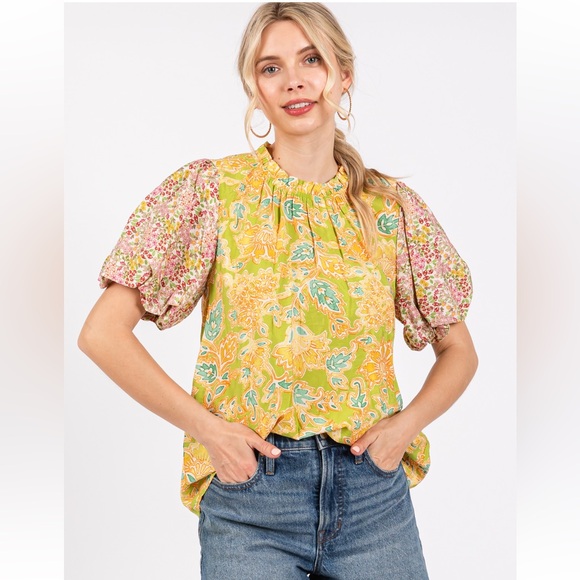 22 Contrast Floral Print Woven Blouse Top - Picture 2 of 7